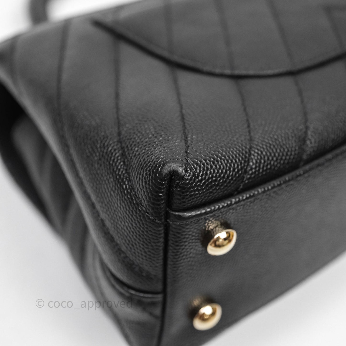 Chanel Small Coco Handle Chevron Black Caviar Gold Hardware Lizard Handle