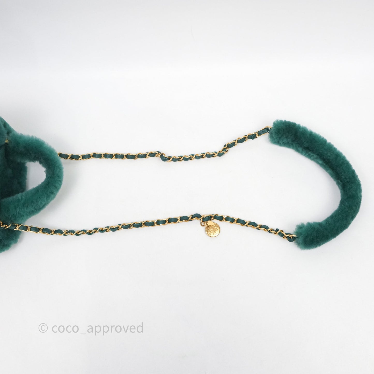 Chanel Small Vanity Case Green Shearling Aged Gold Hardware 22A
