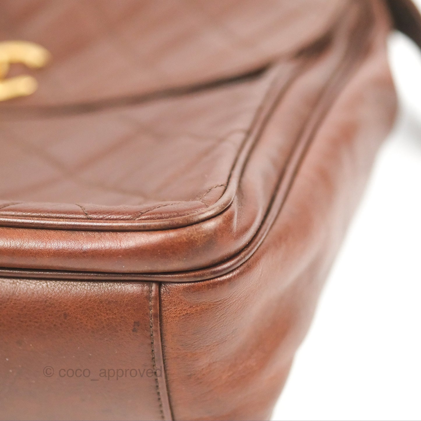 Chanel Vintage Tote Bag Quilted Brown 24K Gold Hardware