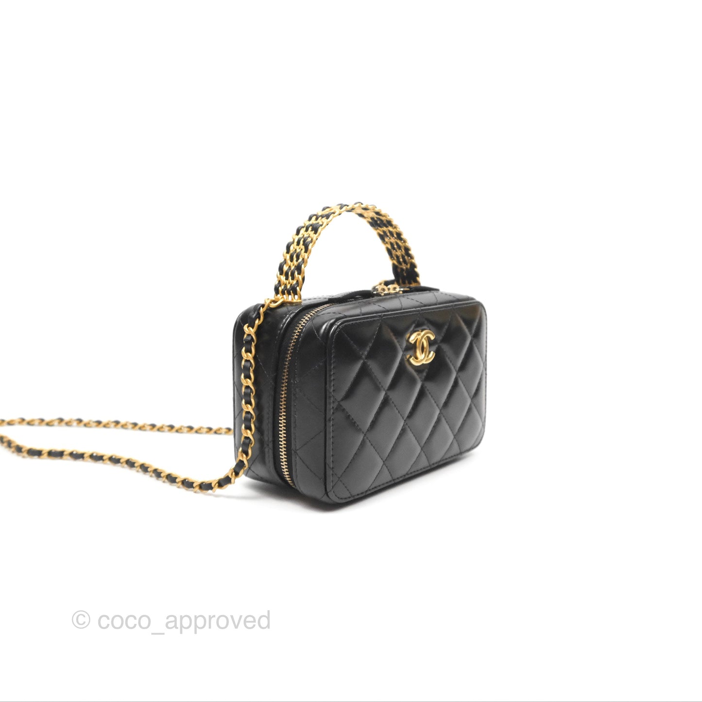 Chanel Top Handle Vanity Case Black Shiny Lambskin Aged Gold Hardware