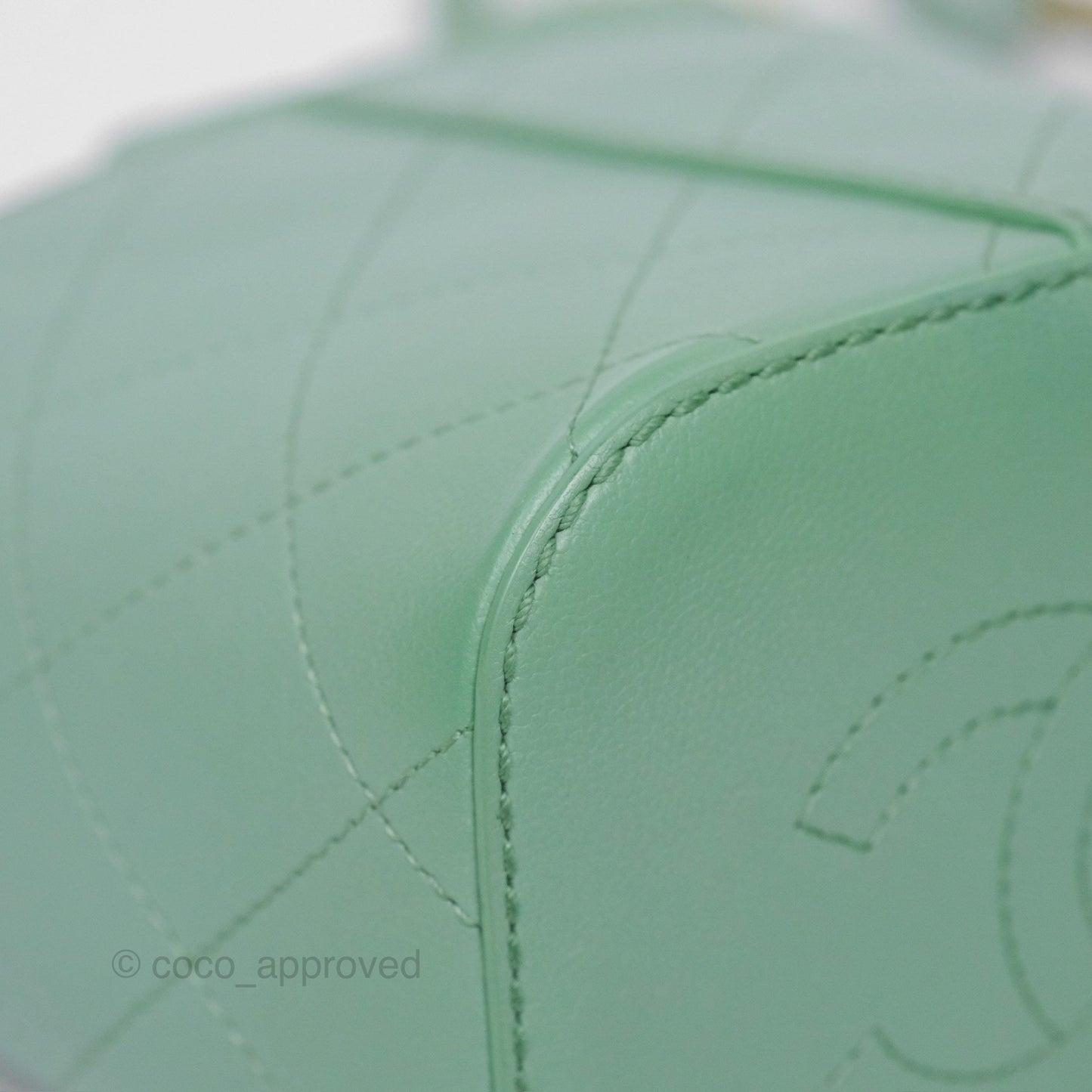 Chanel Drawstring Bucket Bag Quilted Green Caviar Aged Gold Hardware