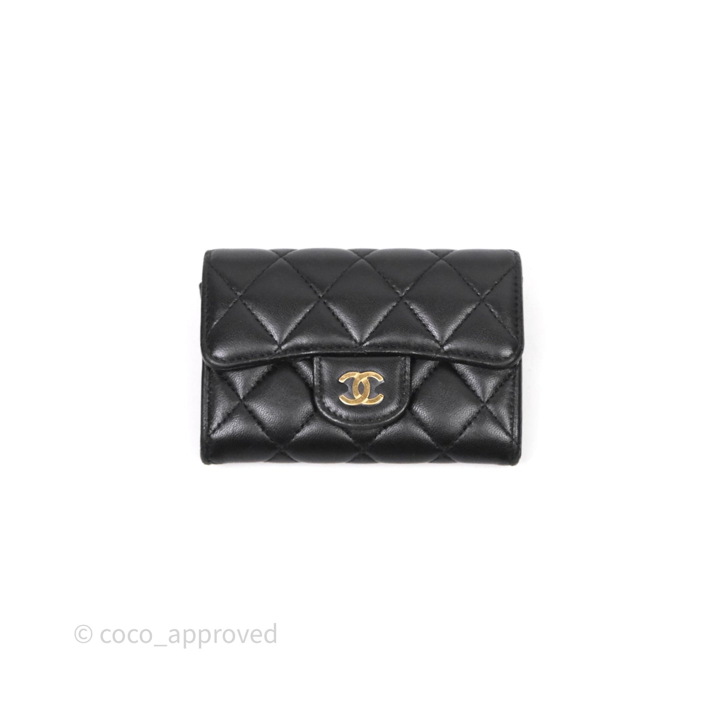 Chanel Quilted Flap Card Holder Black Lambskin Gold Hardware