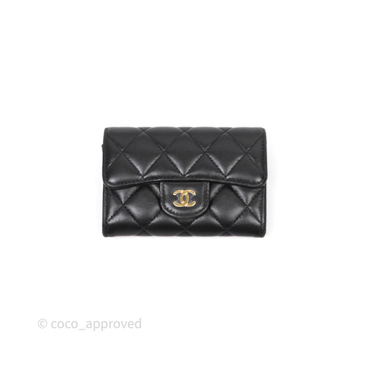 Chanel Quilted Flap Card Holder Black Lambskin Gold Hardware