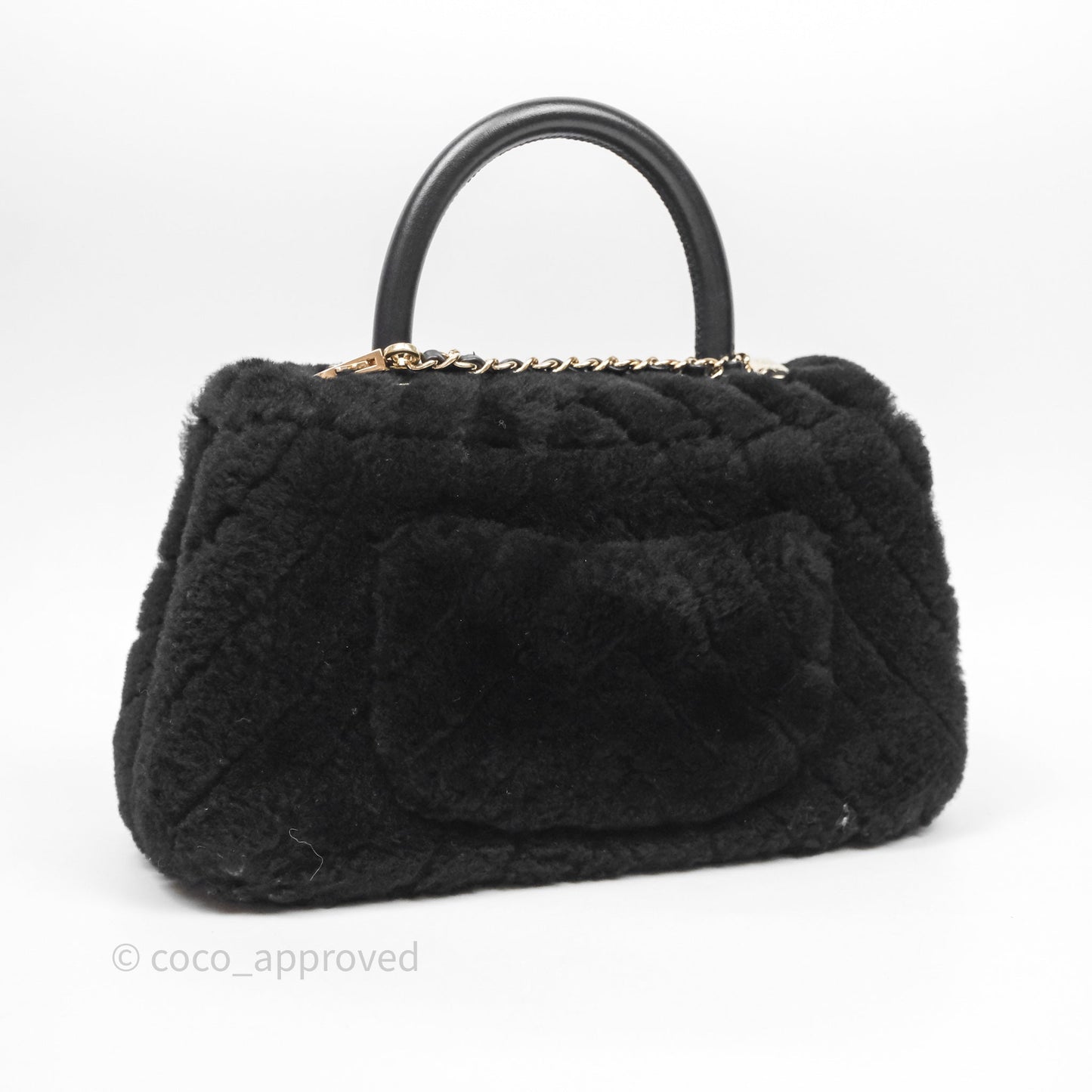 Chanel Small Coco Handle Shearling Black Gold Hardware