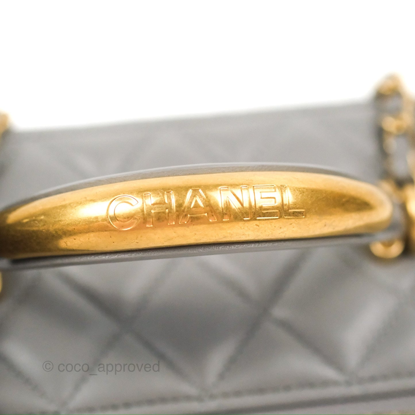 Chanel Vanity Rectangular Metal Top Handle Grey Lambskin Aged Gold Hardware
