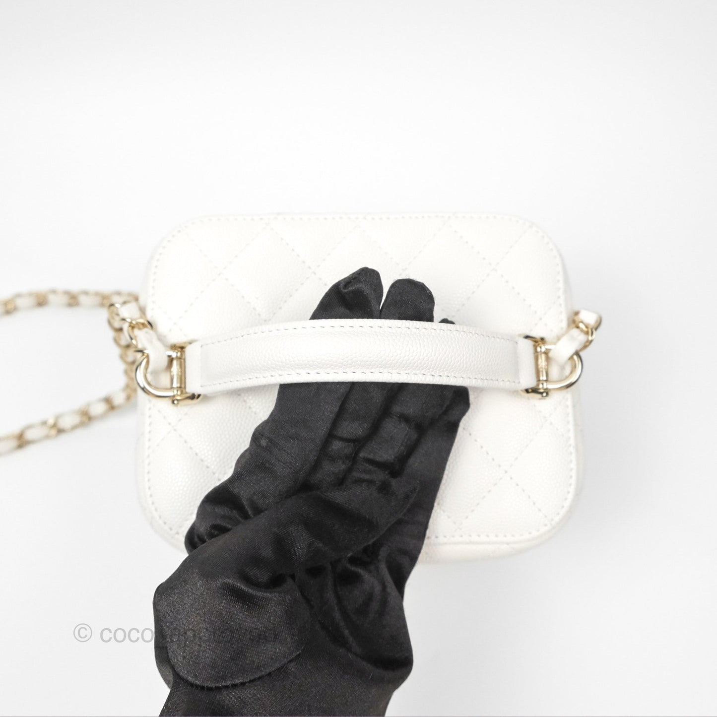 Chanel Quilted Top Handle Vanity Case White Caviar Gold Hardware