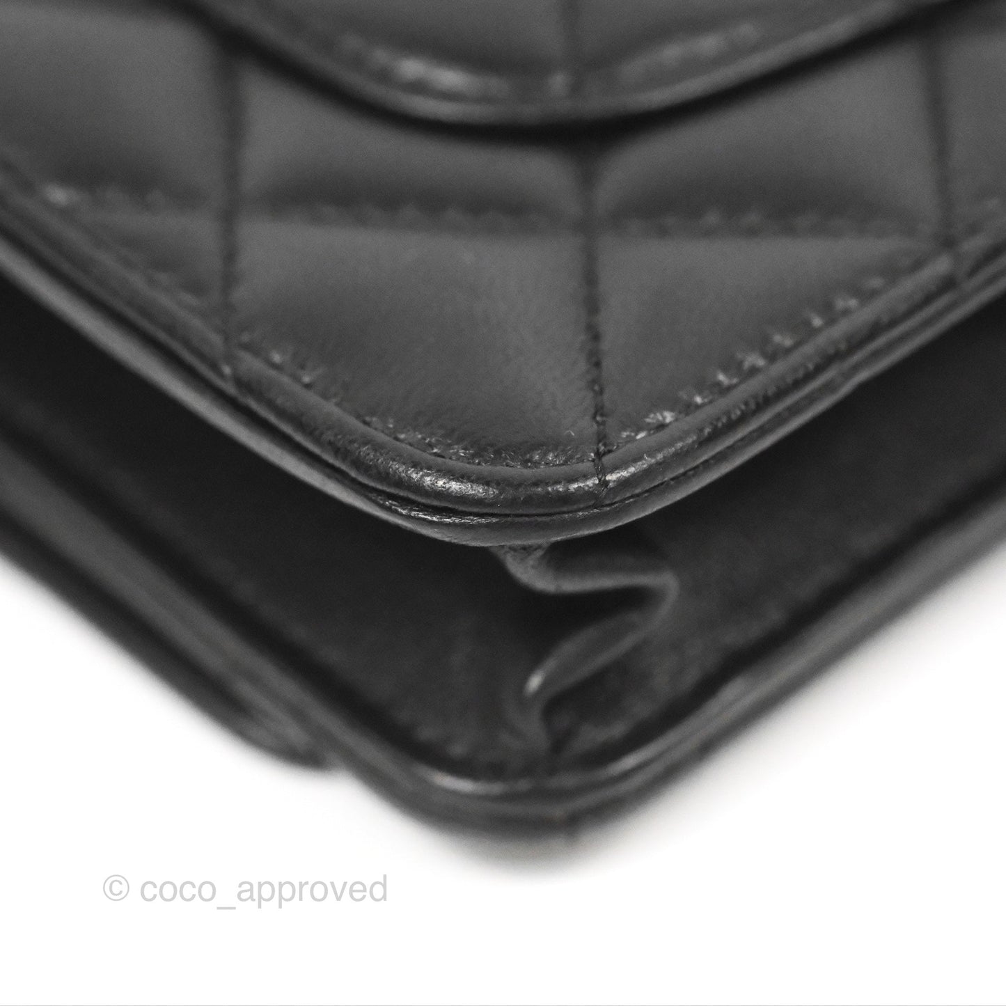 Chanel Classic Quilted Wallet On Chain WOC Black Lambskin Silver Hardware