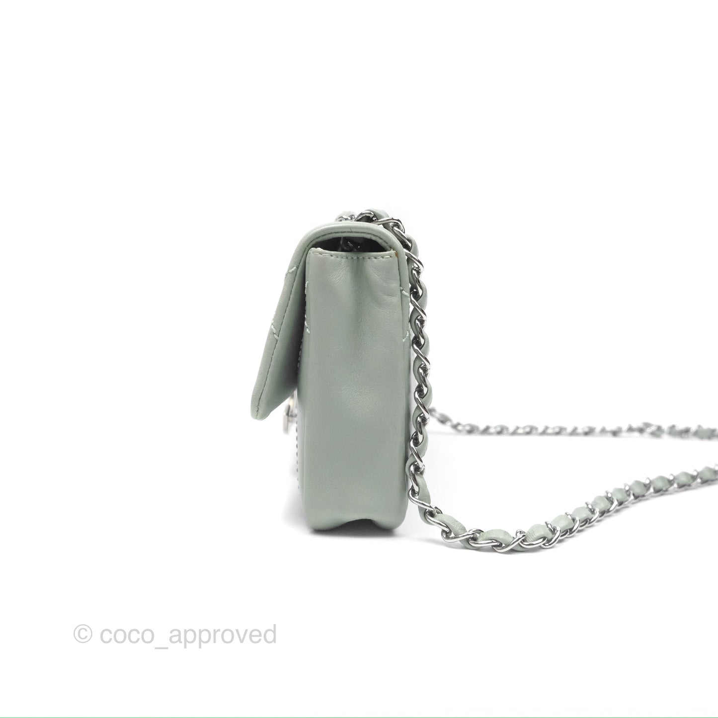 Chanel CC East West Flap Bag Lambskin Mint Green Silver Hardware