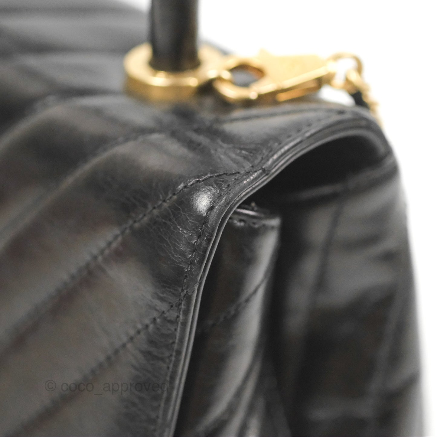 Chanel Chevron Small Coco Handle Black Shiny Aged Calfskin Aged Gold Hardware’s