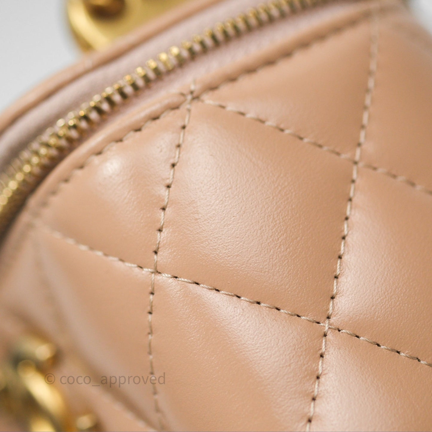 Chanel Quilted Mini Perfect Fit Vanity With Chain Beige Calfskin Aged Gold Hardware