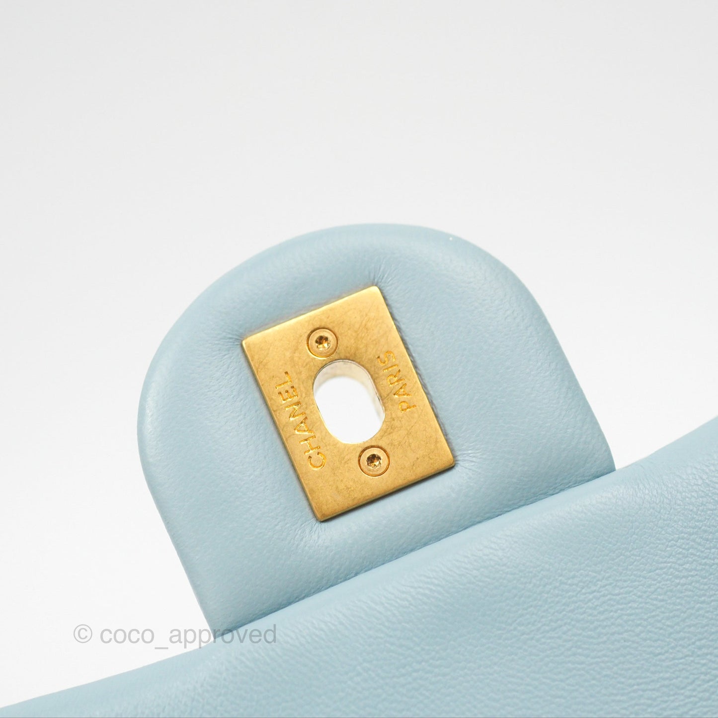 Chanel Quilted Enamel Pending CC Mini Square Flap Baby Blue Lambskin 22P