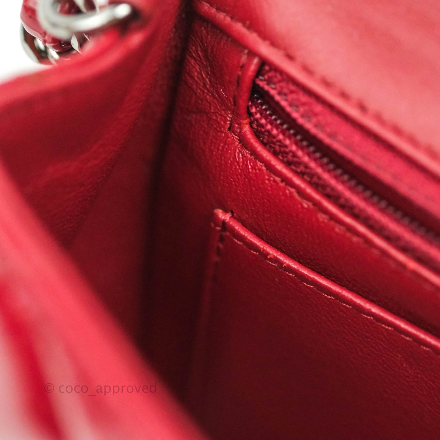 Chanel Quilted Mini Rectangular Flap Red Patent Gun Metal