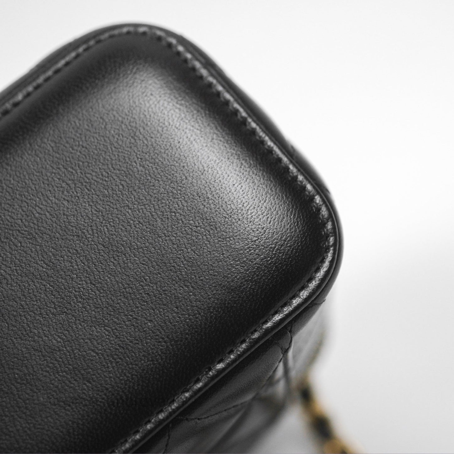 Chanel Mini Top Handle Vanity With Chain Black Lambskin Aged Gold Hardware