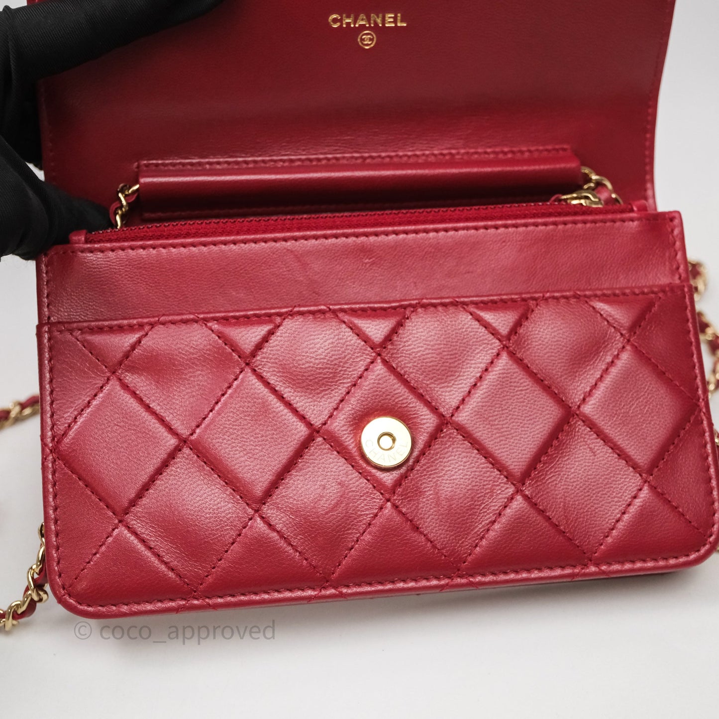 Chanel Wallet On Chain Red Calfskin Bag Gold hardware