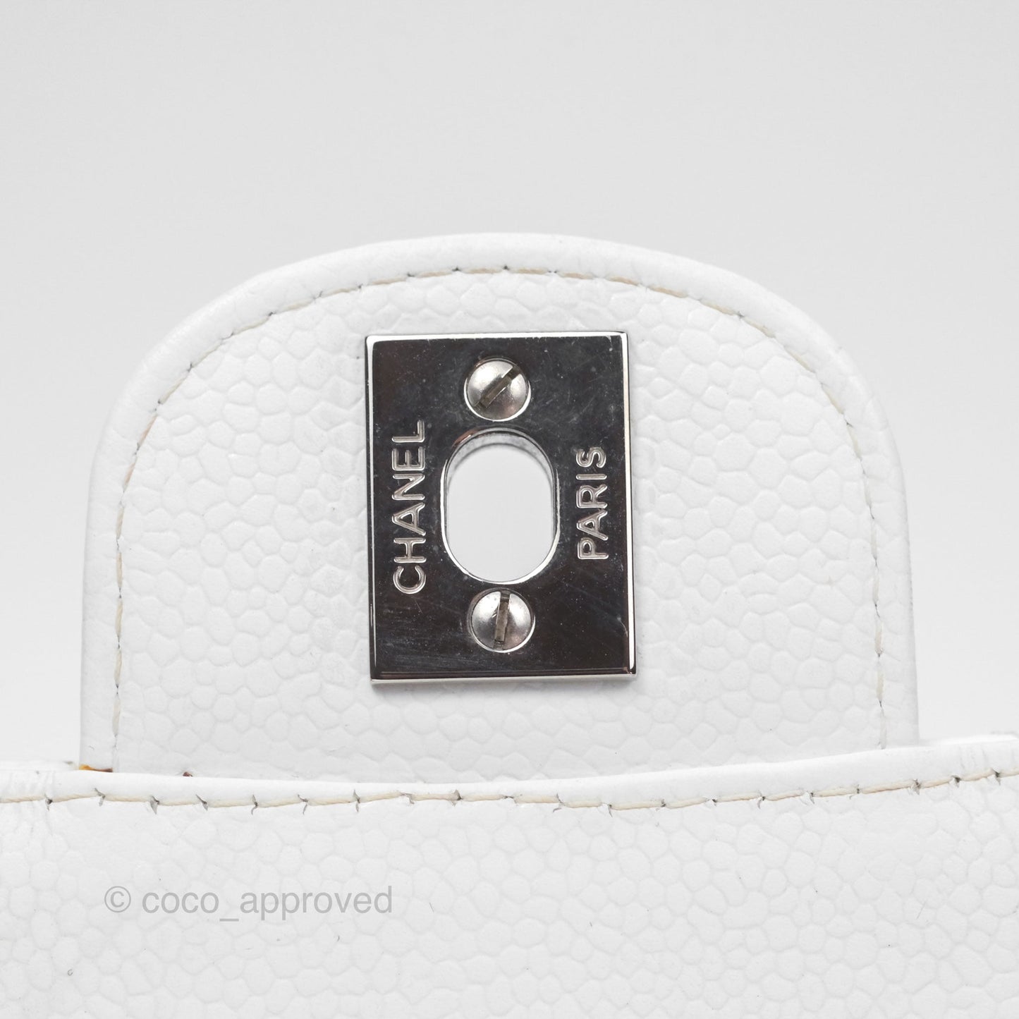 Chanel Classic M/L Medium Double Flap White Caviar Silver Hardware