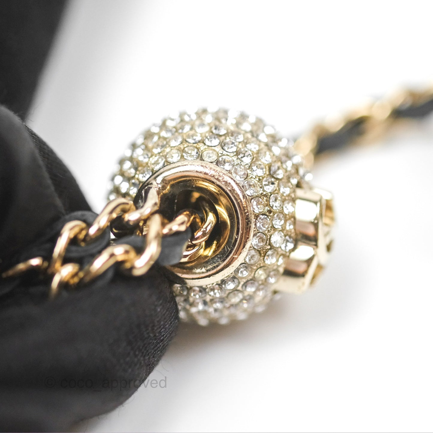 Chanel Crystals Pearl Crush Mini Belt Bag with Chain Black Velvet Gold Hardware