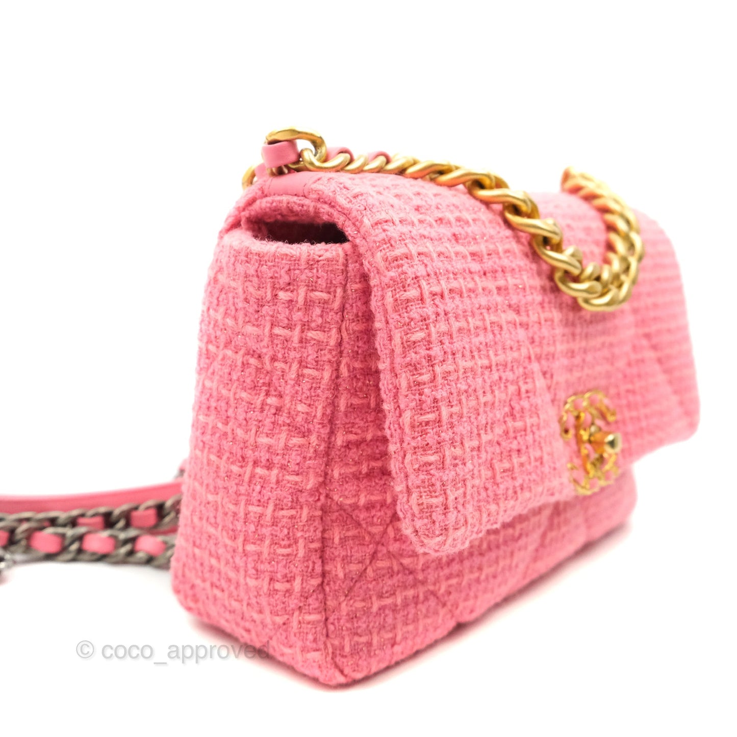 Chanel 19 Small Tweed Pink Glitter Mixed Hardware