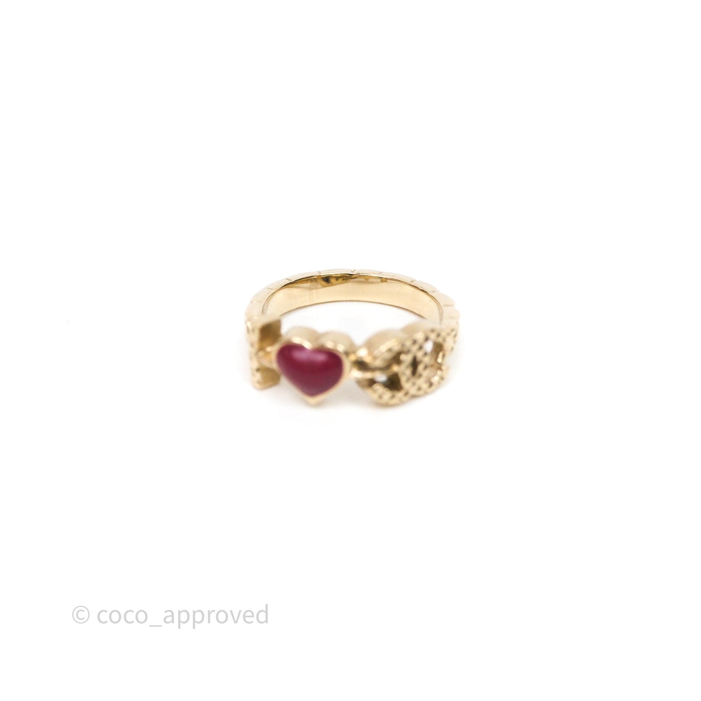 Chanel I Heart CC Logo Ring Gold Tone 17P