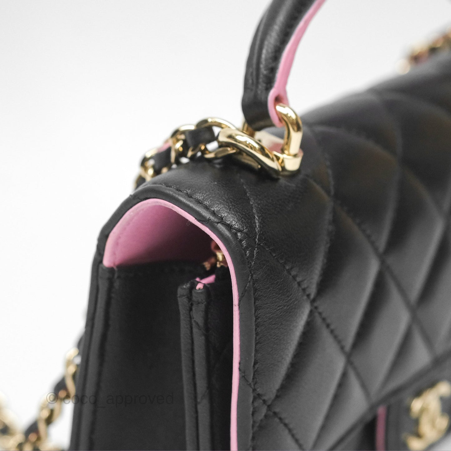 Chanel Top Handle Mini WOC Phone Holder Black/Pink Lambskin Gold Hardware 23P