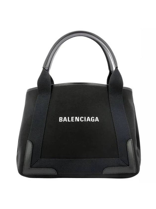Luxury Balenciaga Cabas Logo Canvas Small Tote Bag Black