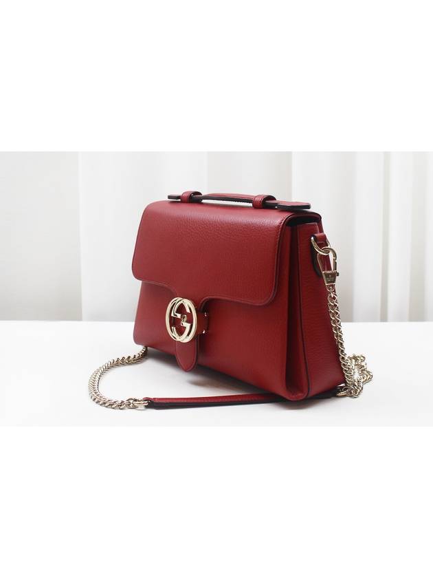 Luxury Gucci Trending 2025 Interlocking leather top handle chain shoulder bag red 510302