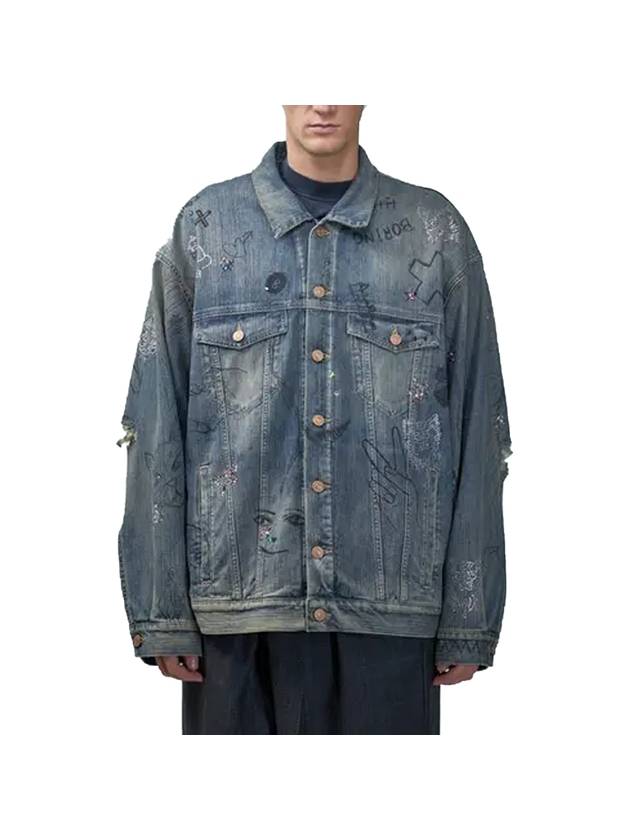Luxury Balenciaga Graffiti Denim Jacket Blue