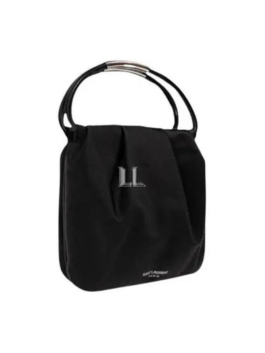 Luxury Saint Laurent Logo Stamp Drawstring Small Tote Bag Black