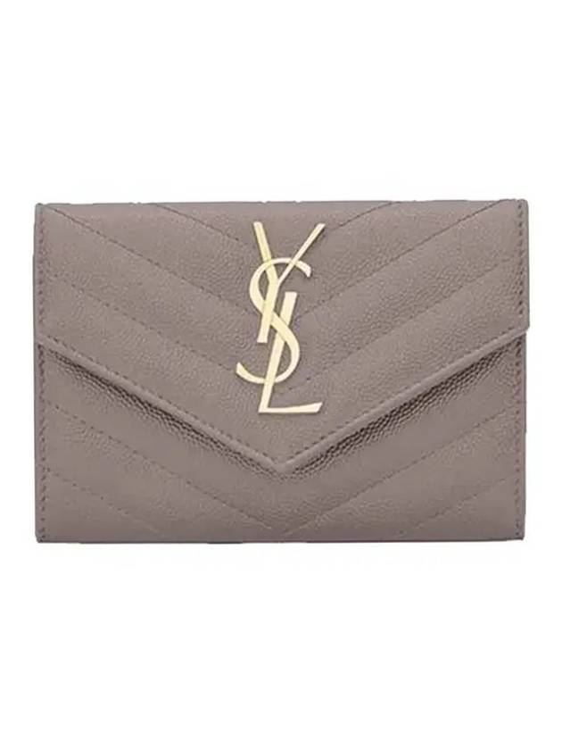 Luxury Saint Laurent Monogram Envelope Quilting Small Half Wallet Grey