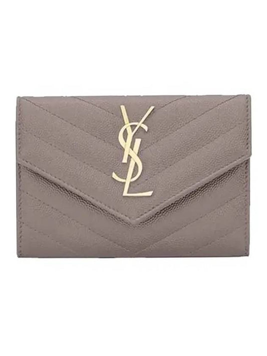 Luxury Saint Laurent Monogram Envelope Quilting Small Half Wallet Grey
