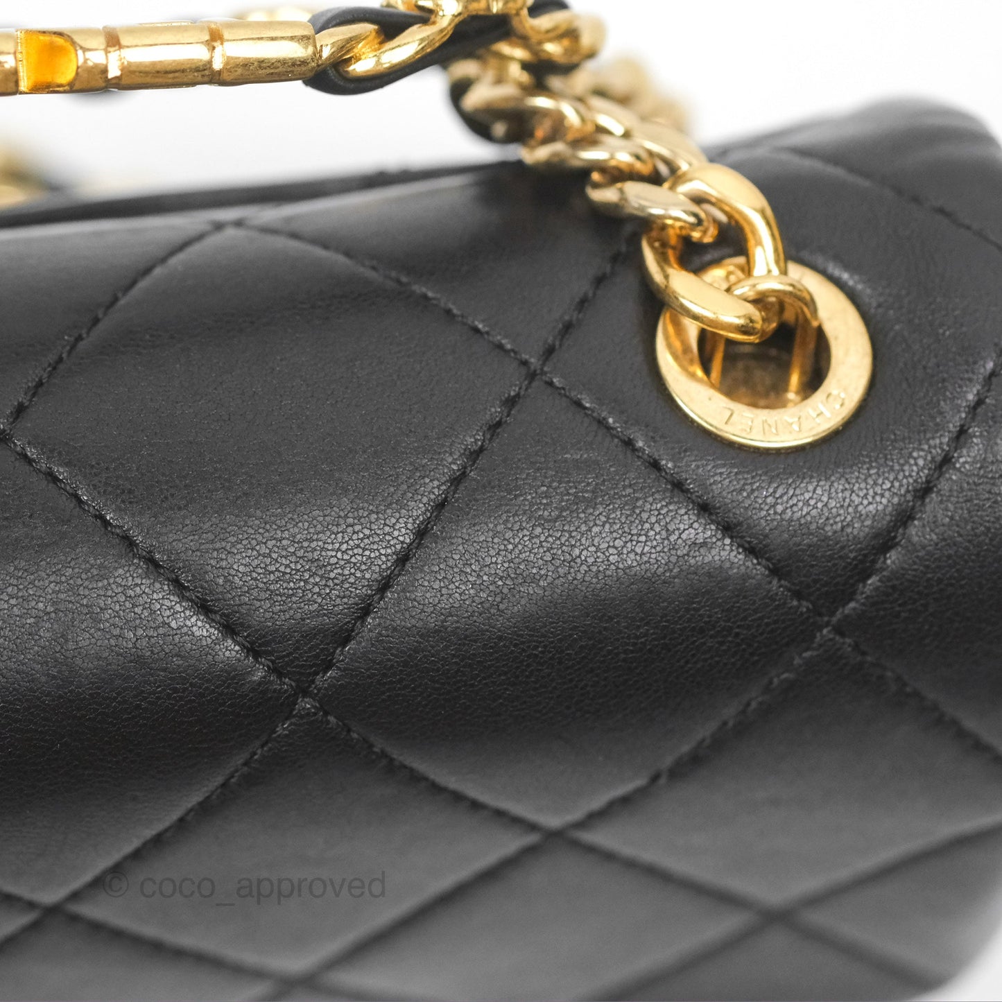 Chanel Mini Top Handle Flap Black Lambskin Aged Gold Hardware