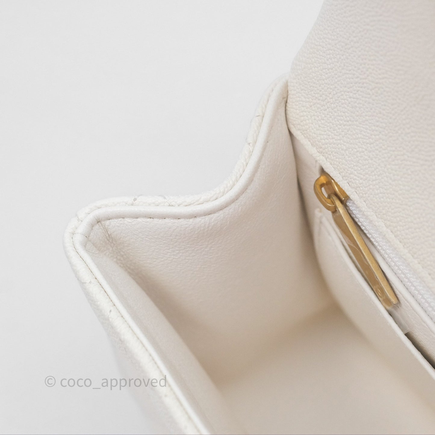 Chanel Top Handle Mini Rectangular Flap Bag Ivory White Caviar Aged Gold Hardware