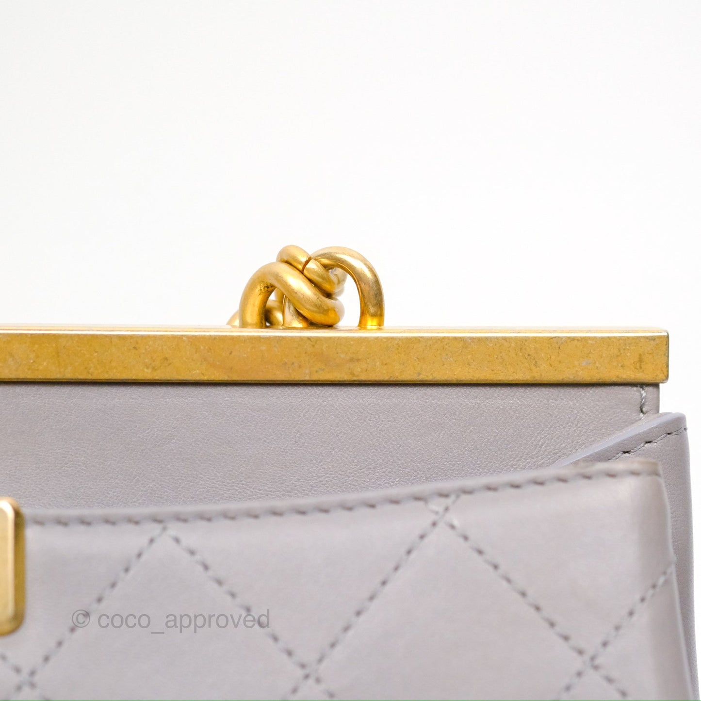 Chanel Small Quilted Coco Luxe Flap Bag Grey Calfskin Aged Gold Hardware