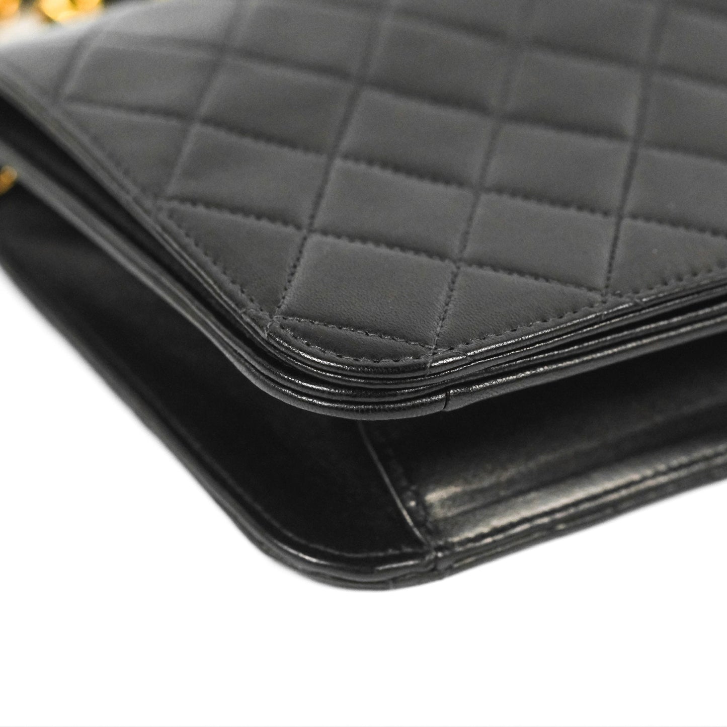 Chanel Vintage Full Flap Quilted Shoulder Bag Black Lambskin 24K Gold Hardware