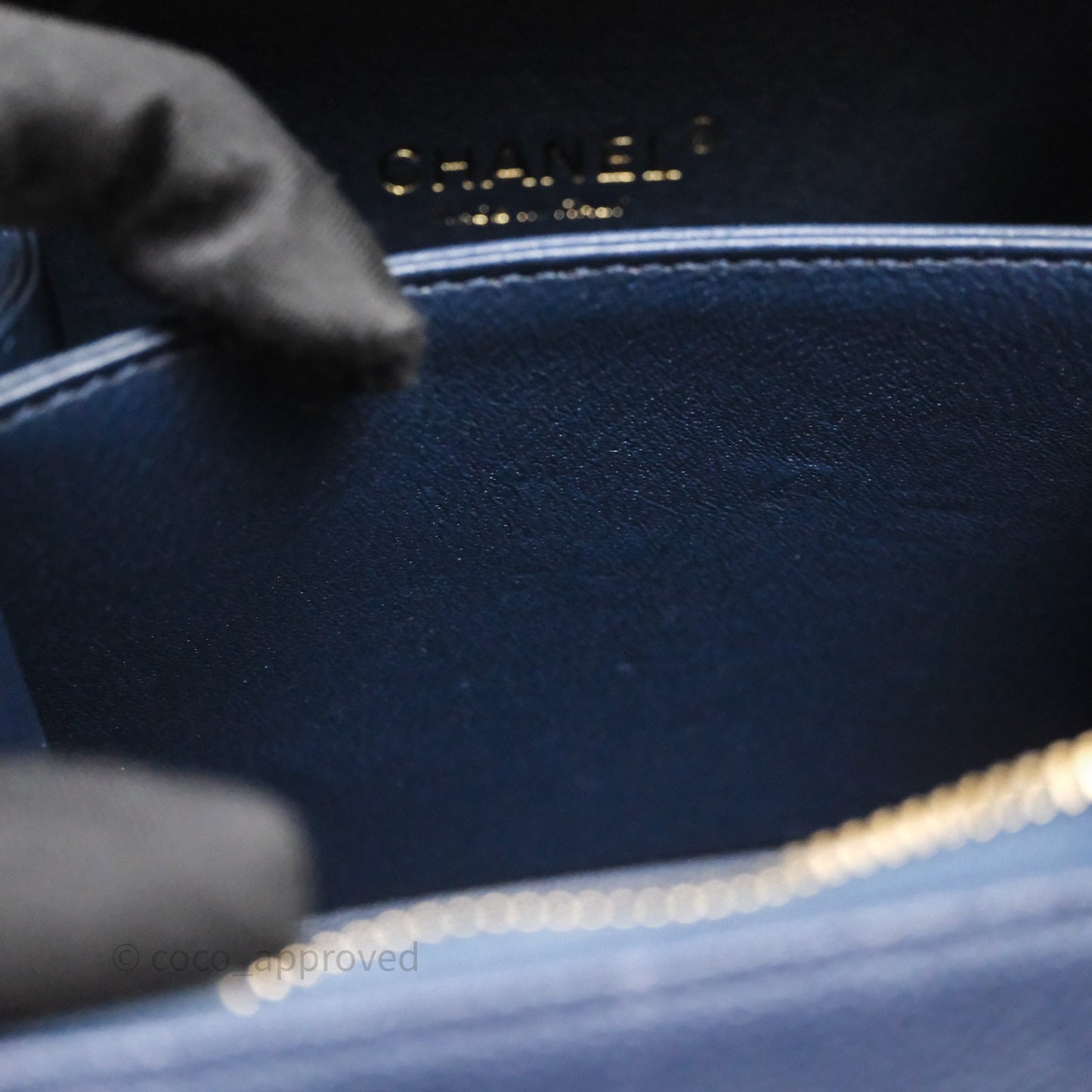 Chanel Quilted Small CC Filigree Vanity Case Navy Caviar Gold Hardware