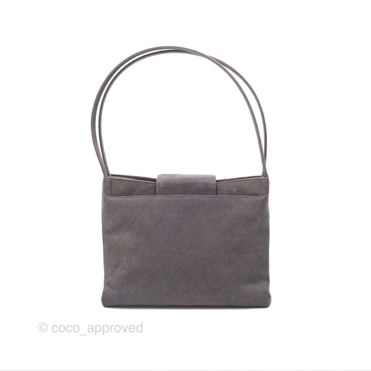 Chanel Vintage CC Lock Flap Shoulder Bag Grey Canvas 24K Gold Hardware