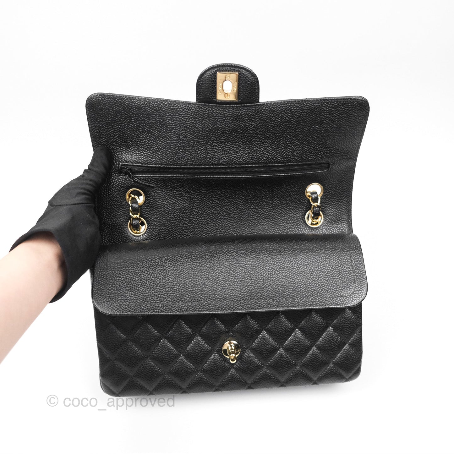 Chanel Classic M/L Medium Flap Quilted Black Caviar Gold Hardware