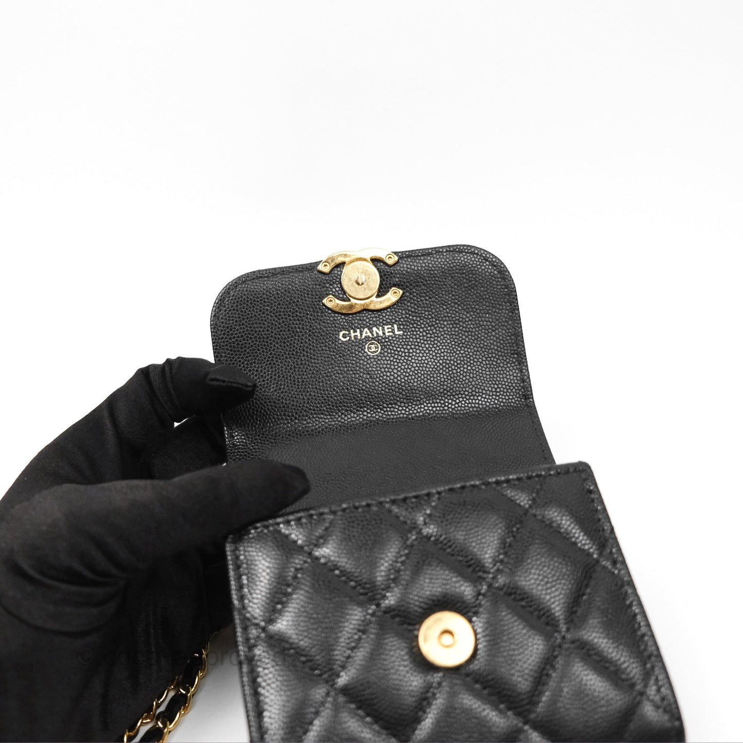 Chanel Coco First Mini Clutch On Chain Black Caviar Gold Hardware 22K