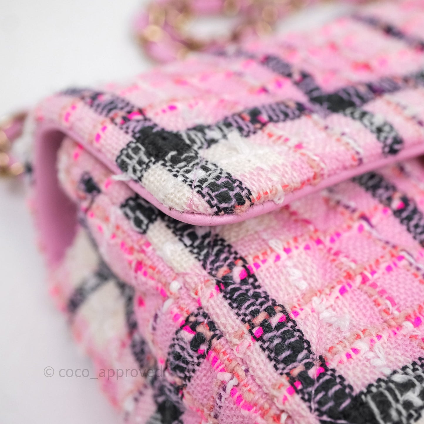 Chanel Quilted Mini Rectangular Flap Pink Tweed Gold Hardware