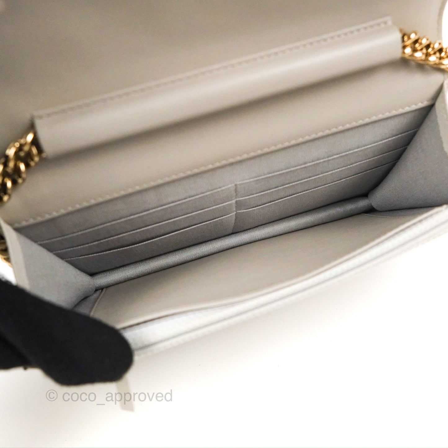 Chanel Quilted Boy Wallet on Chain WOC Light Grey Caviar Gold Hardware