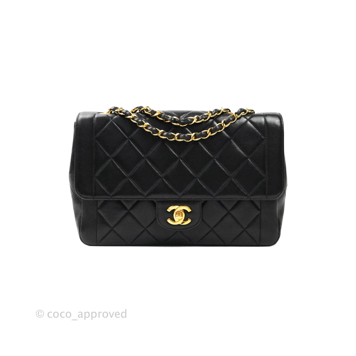 Chanel Vintage Quilted Medium Flap Bag Black Lambskin 24K Gold Hardware
