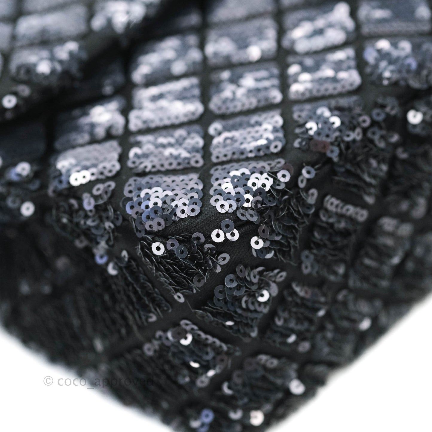 Chanel Quilted Medium Satin Sequin Single Flap Navy Black Gun Metal