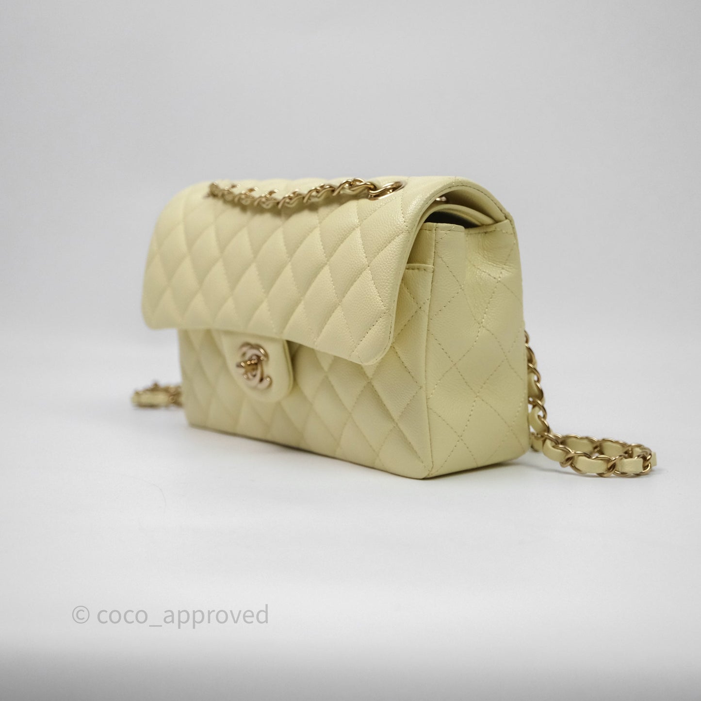 Chanel Small Classic Quilted Flap Yellow Caviar Gold Hardware