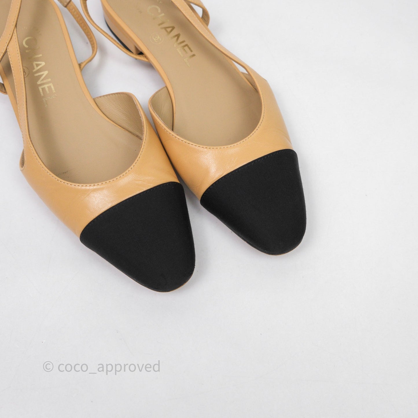 Chanel Classic Slingback Flats Beige Black Size 36