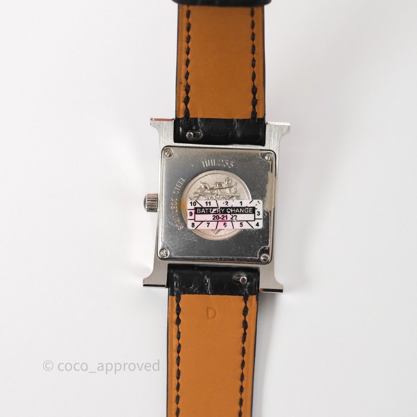 Hermes Heure H Double Jeu Watch Small Model 25mm Black Croc Strap