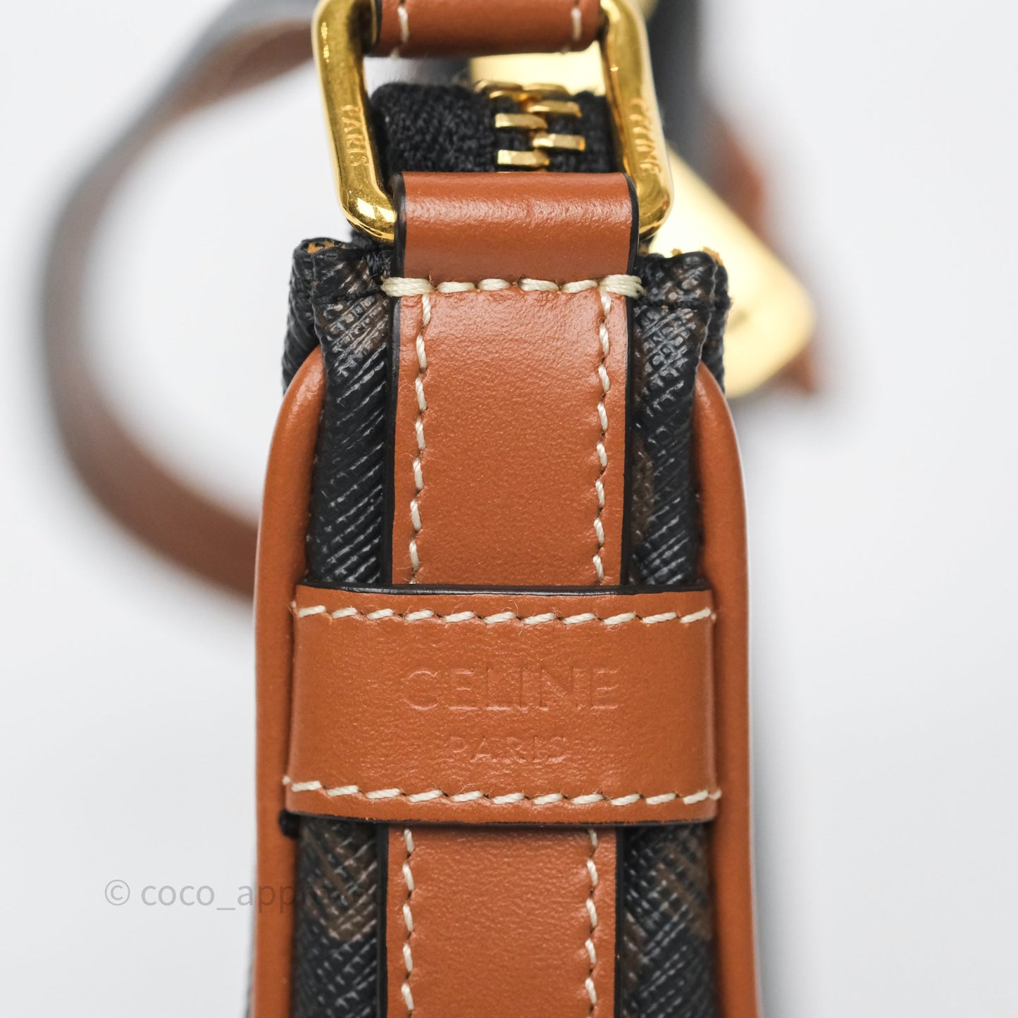 Celine Mini Ava Bag In Triomphe Canvas Calfskin Tan