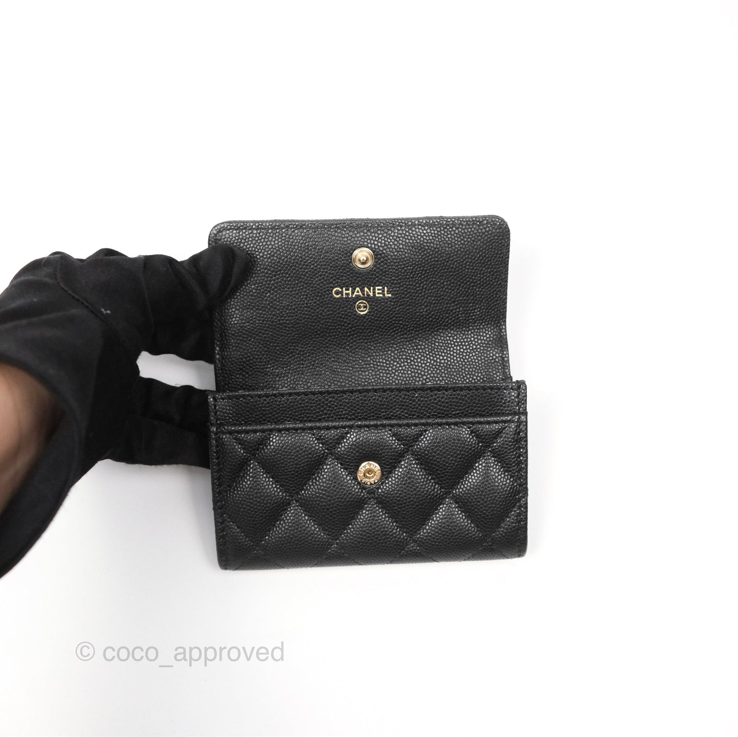 Chanel Flap Card Holder Black Caviar CC Gold Hardware
