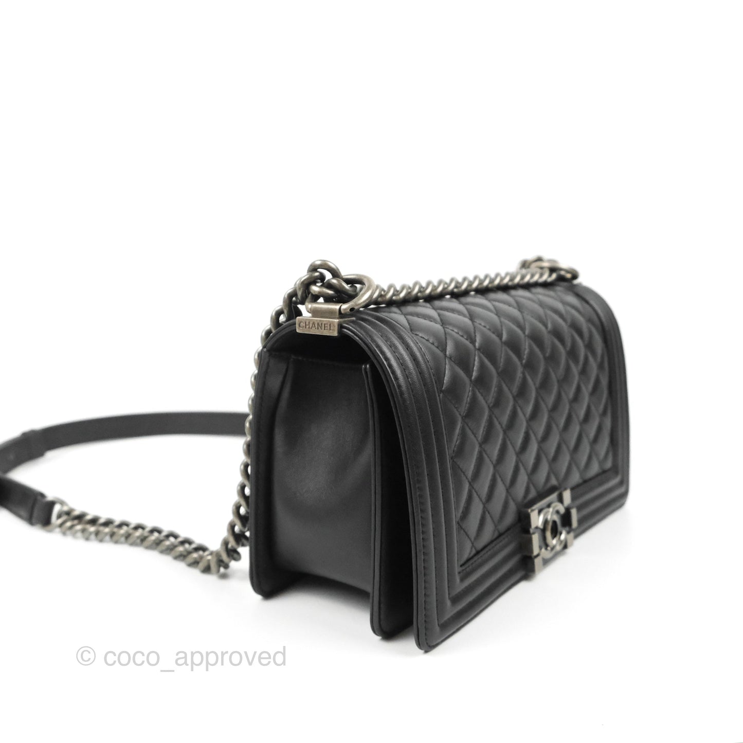 Chanel Quilted Medium Boy Black Calfskin Ruthenium Hardware