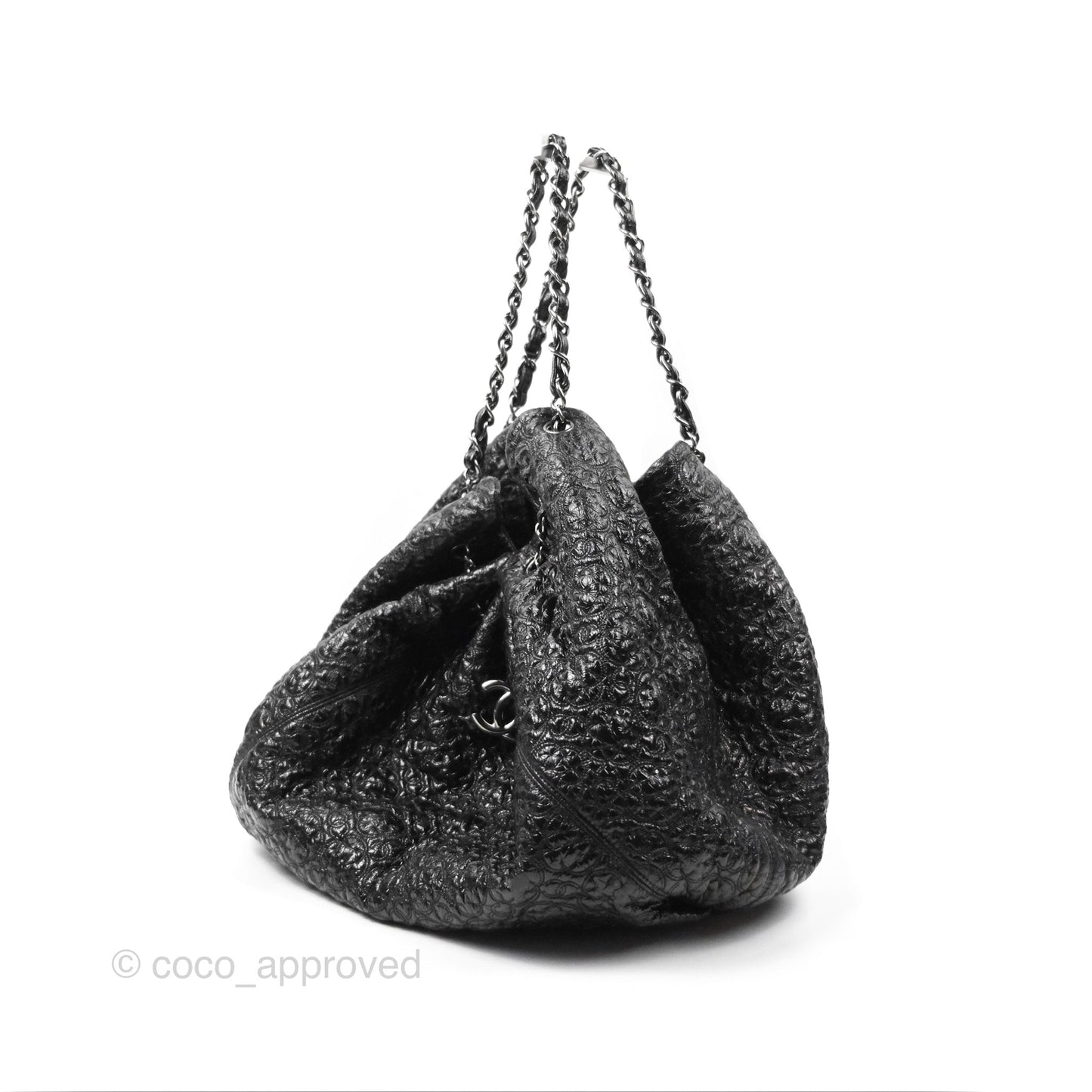 Chanel Rock In Moscow Cabas Tote Bag Black Glazed Crumpled Leather Gun Metal
