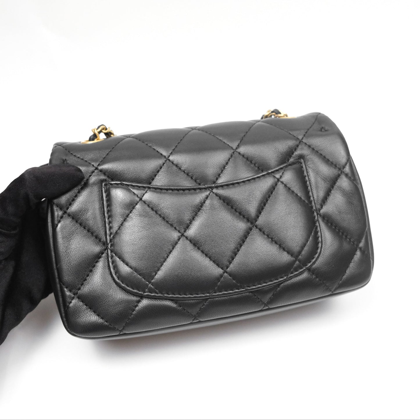 Chanel Mini Flap Bag With Heart CC Charm Black Lambskin Aged Gold Hardware 22B