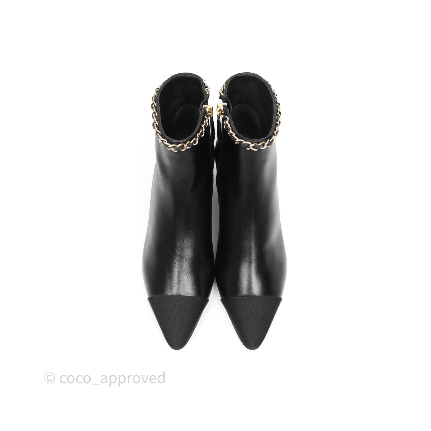 Chanel Cap Toe Chain Ankle Boots Lambskin Size 36.5